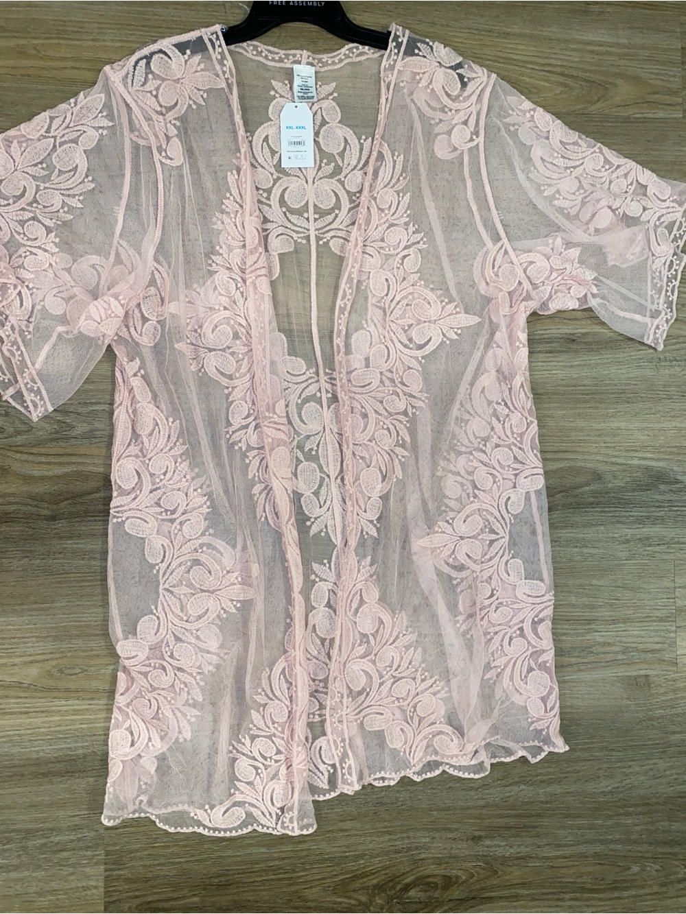 Time and Tru Sheer Blush Pink Floral Lace Kimono Coverup